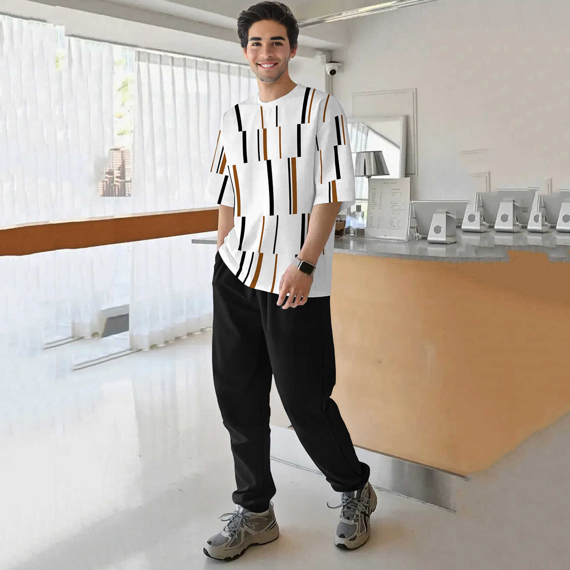 tracksuit oversized white printed t-shirt with plain black trackpant