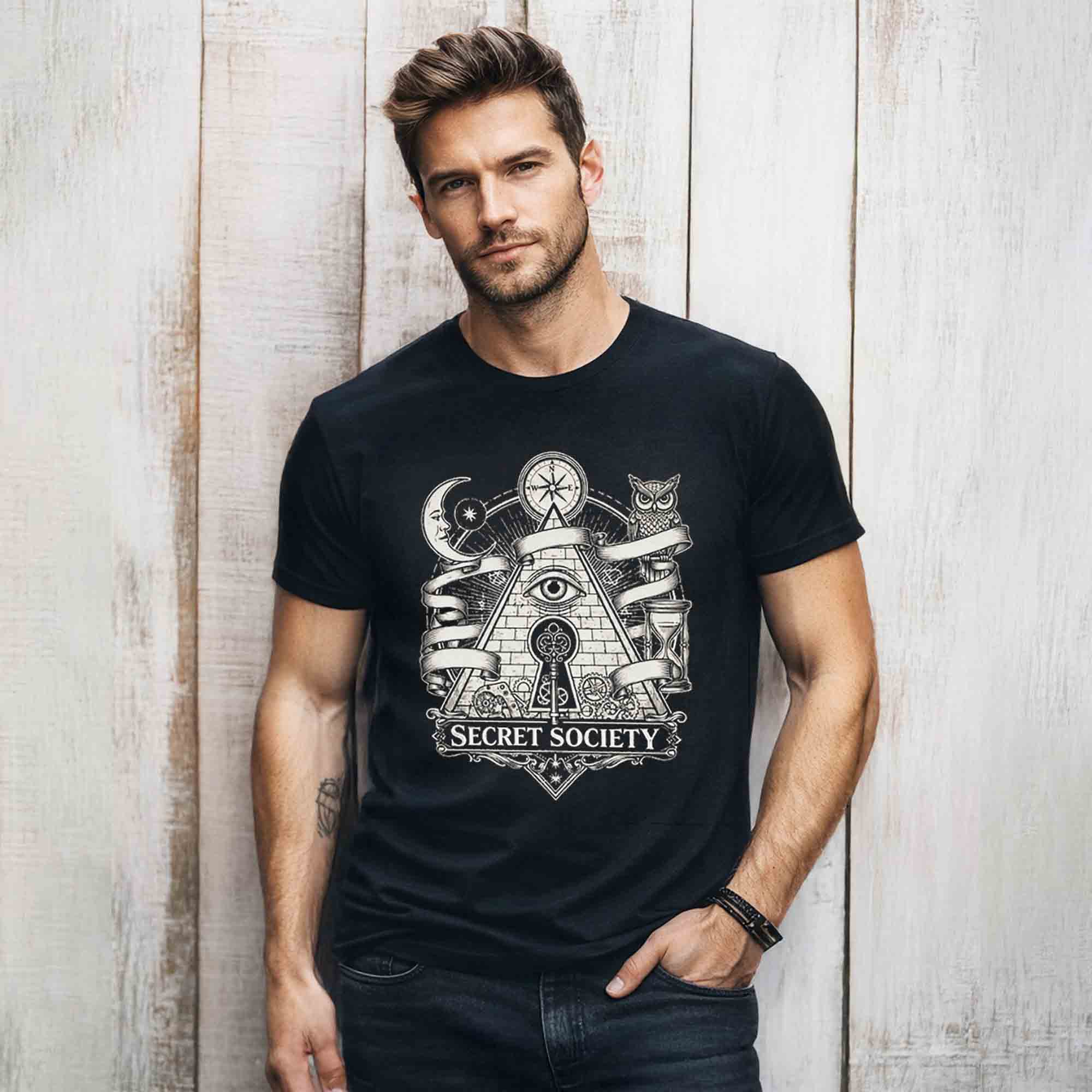 Mens Half Round Neck Printed Tshirt Black