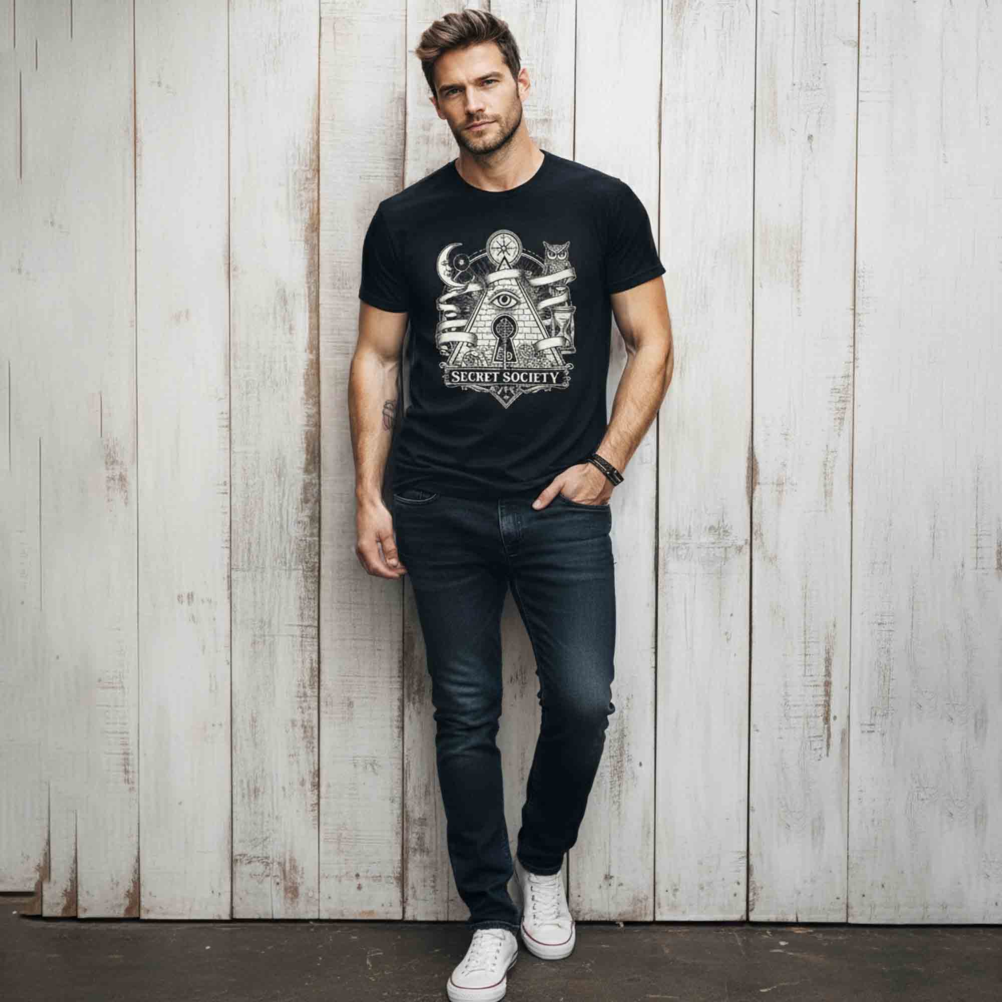 Mens Half Round Neck Printed Tshirt Black