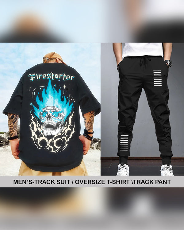 mens tracksuit - OVERSIZED PRINTED TSHIRT - BLACK JOGGER