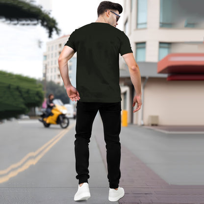 Tracksuit Men Olivegreen Half Sleeve Printed T-shirt Plain Black Trackpant