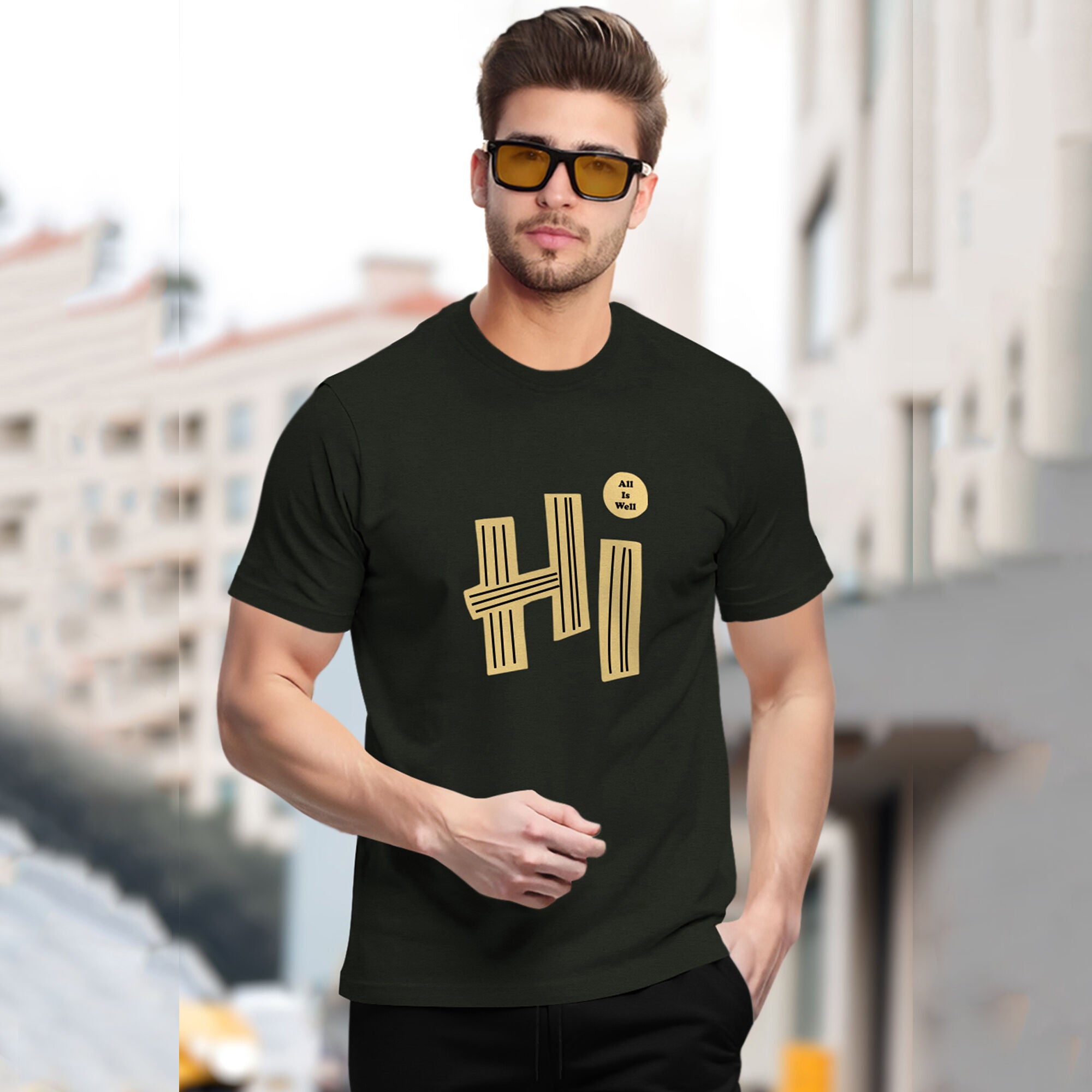Tracksuit Men Olivegreen Half Sleeve Printed T-shirt Plain Black Trackpant