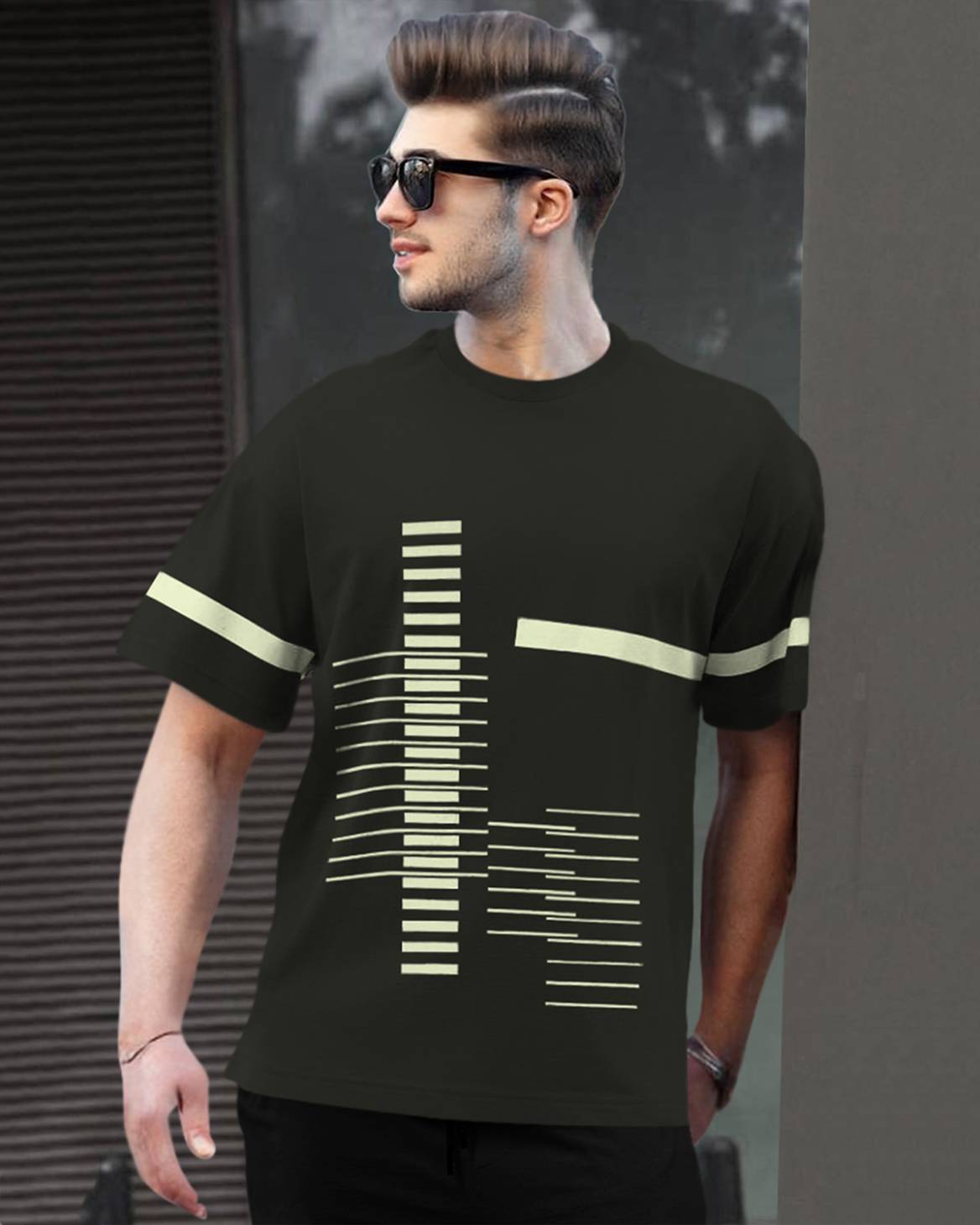 Track Suit Half Sleeve Olive Printed T-shirt with Black Printed Trackpant