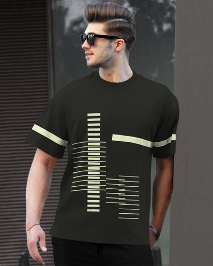 Track Suit Half Sleeve Olive Printed T-shirt with Black Printed Trackpant