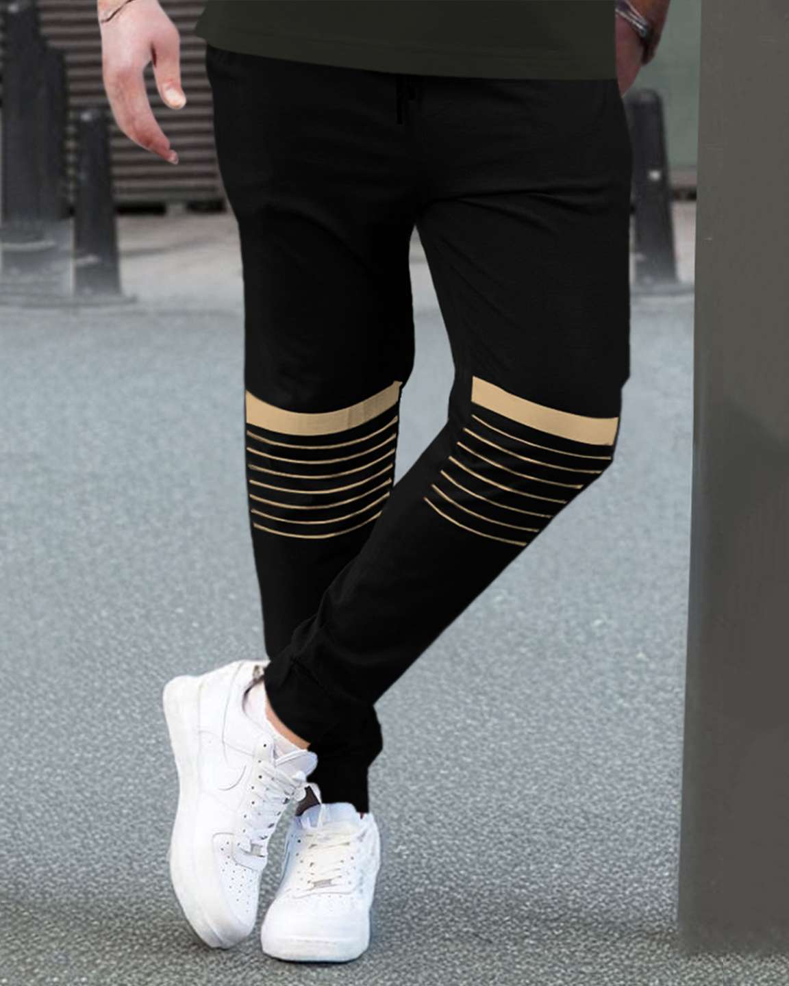 Track Suit Half Sleeve Olive Printed T-shirt with Black Printed Trackpant