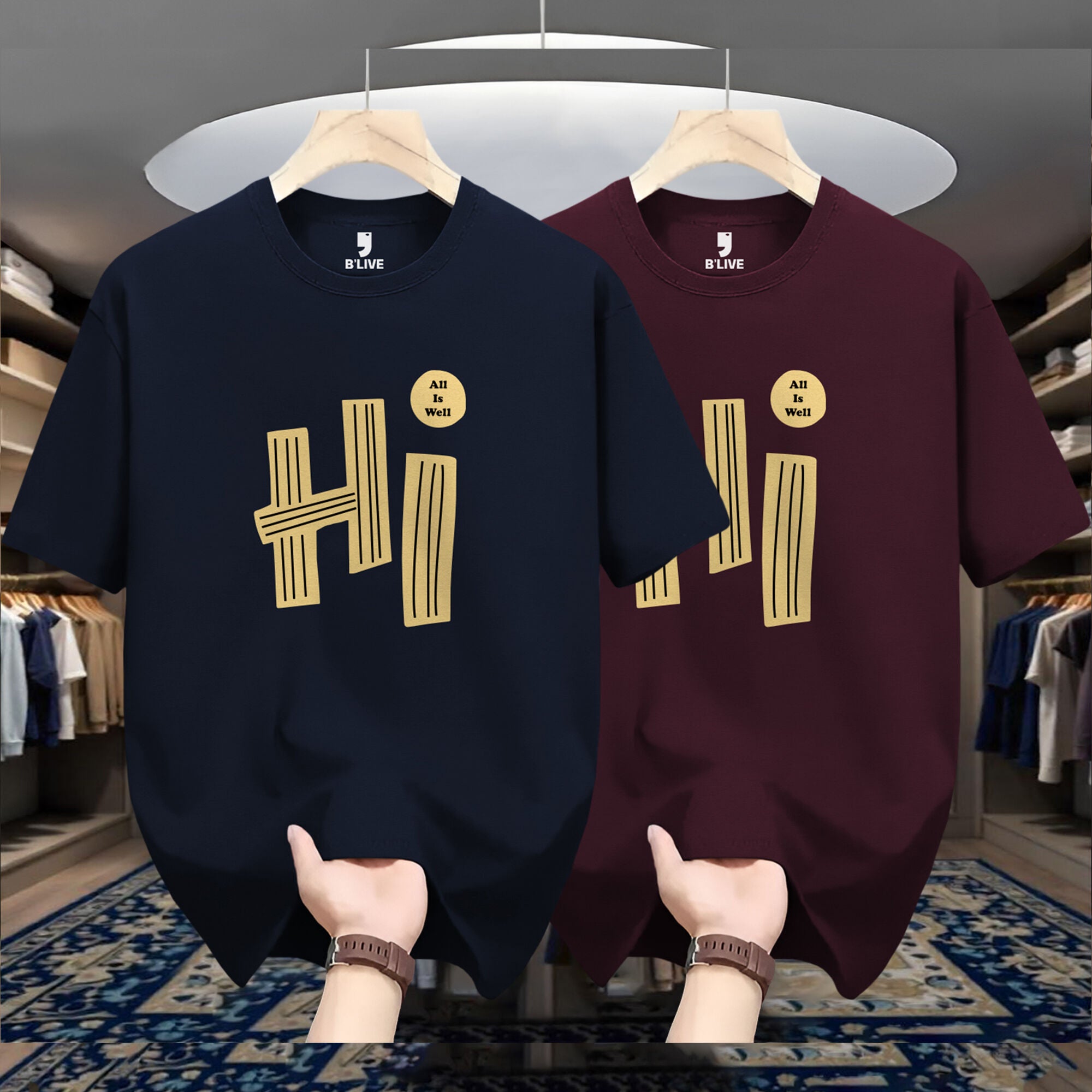 Combo pack Half Sleeve Printed T-shirts navy blue and maroon