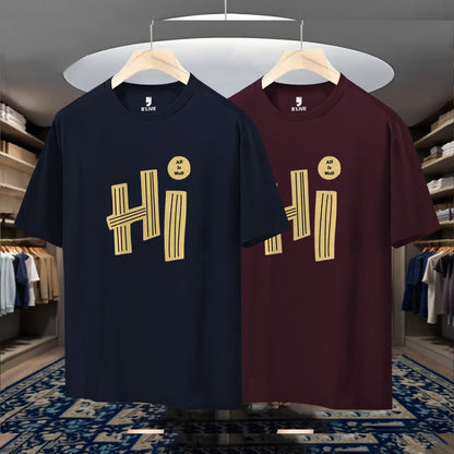 Combo pack Half Sleeve Printed T-shirts navy blue and maroon
