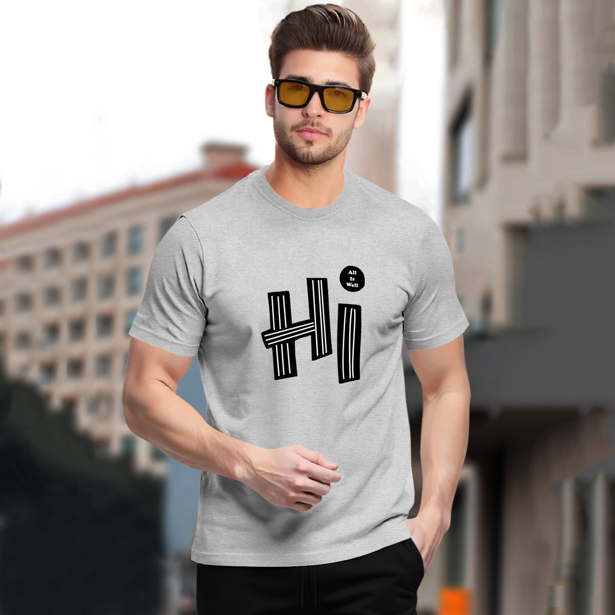Tracksuit Men Grey Half Sleeve Printed T-shirt Plain Black Trackpant