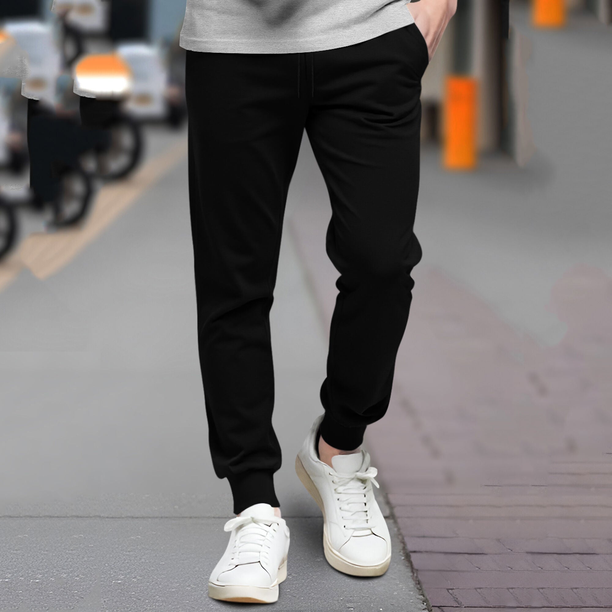 Tracksuit Men Grey Half Sleeve Printed T-shirt Plain Black Trackpant