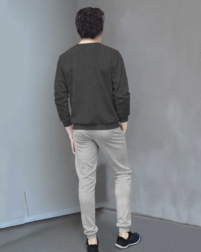 Tracksuit For Men Full Sleeve Printed Darkgrey T-shirt / Plain Grey Trackpant