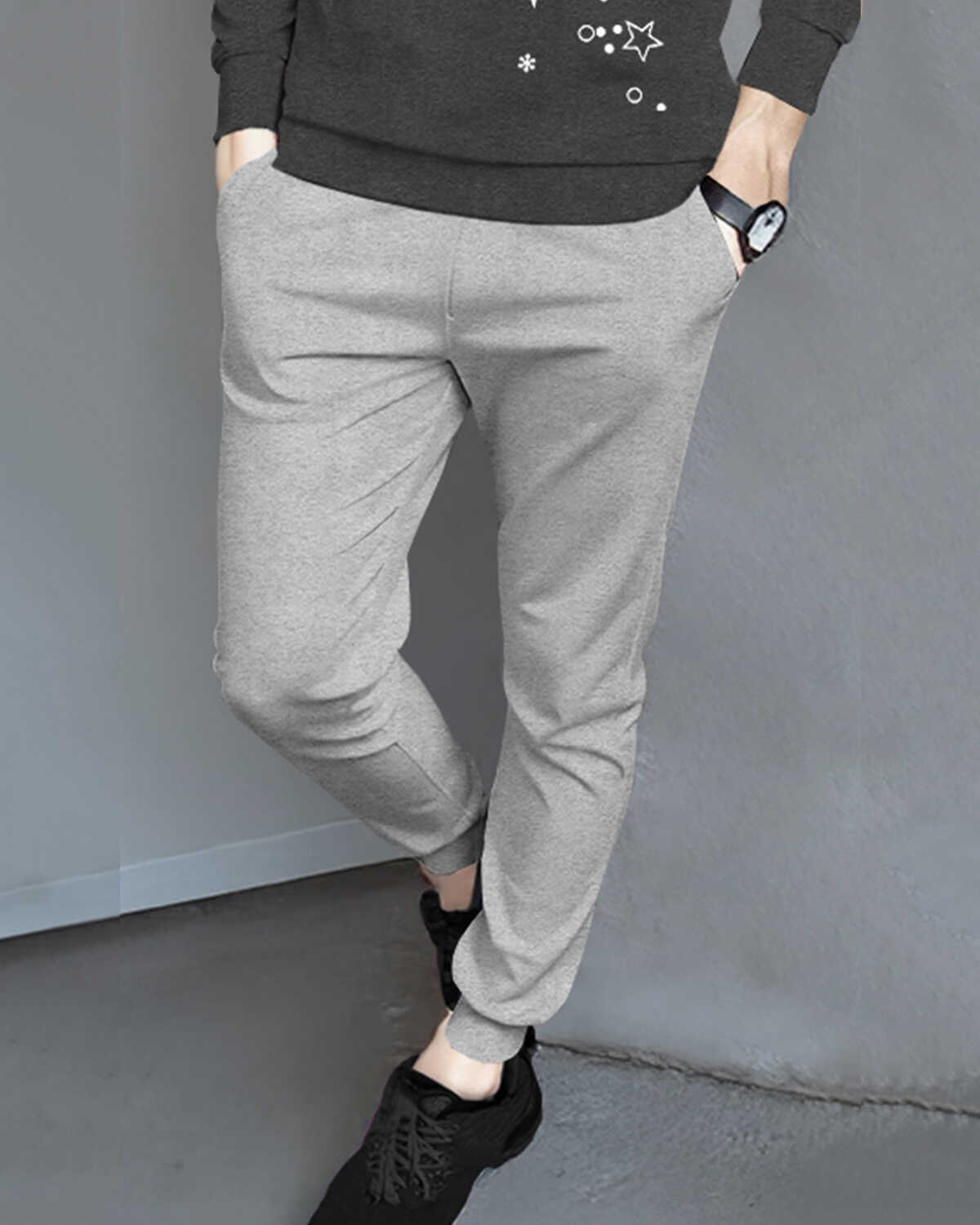 Tracksuit For Men Full Sleeve Printed Darkgrey T-shirt / Plain Grey Trackpant