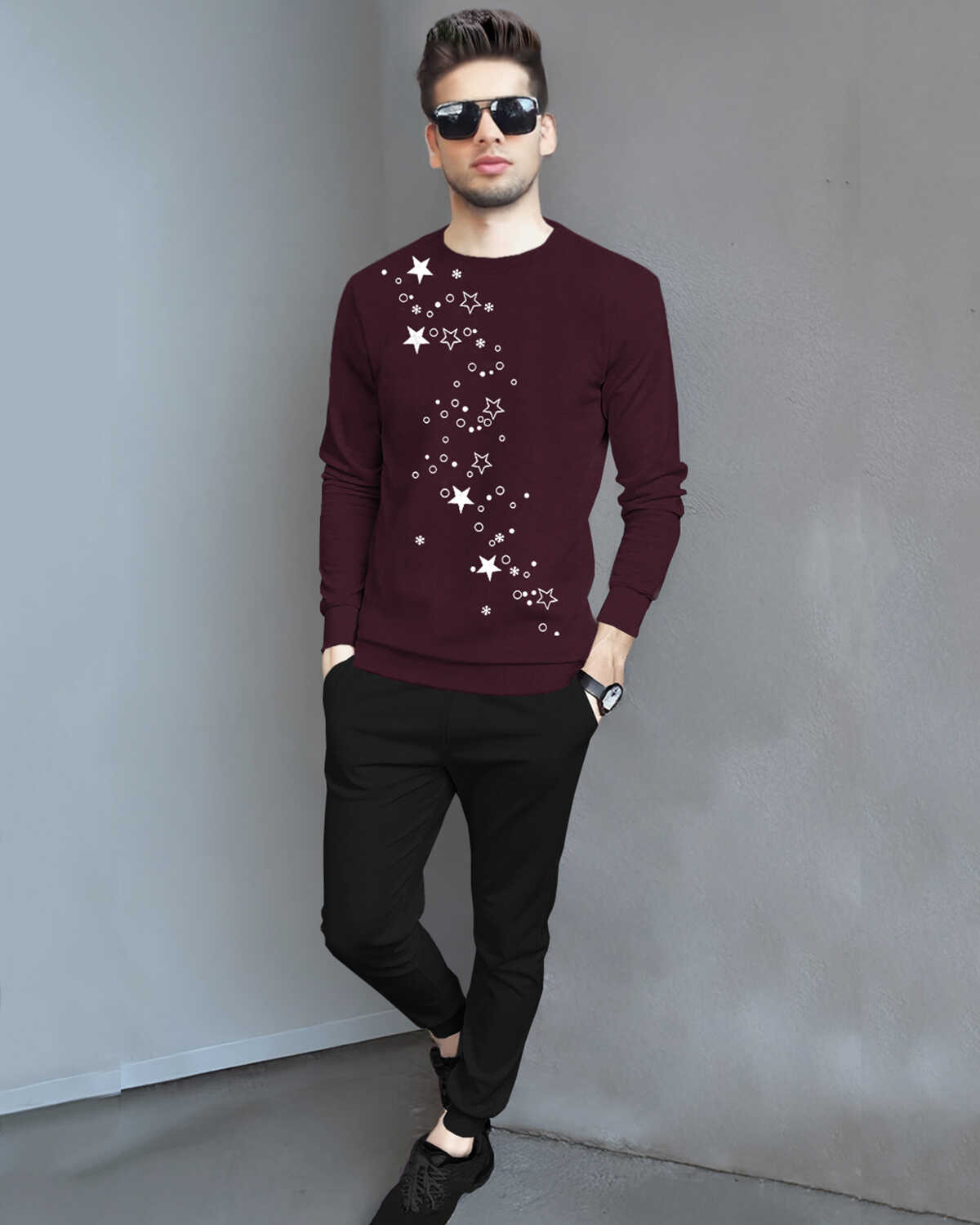 Tracksuit For Men Full Sleeve Printed Maroon T-shirt Plain Black Trackpant