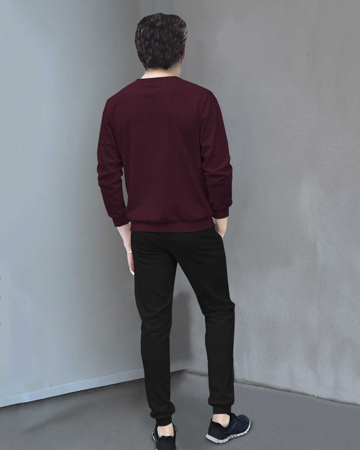 Tracksuit For Men Full Sleeve Printed Maroon T-shirt Plain Black Trackpant