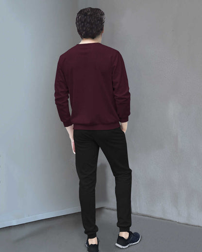 Tracksuit For Men Full Sleeve Printed Maroon T-shirt Plain Black Trackpant
