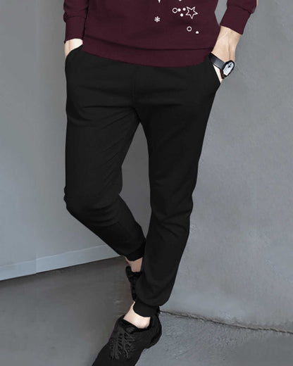 Tracksuit For Men Full Sleeve Printed Maroon T-shirt Plain Black Trackpant