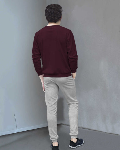 Tracksuit For Men Full Sleeve Printed Maroon T-shirt Plain Grey Trackpant