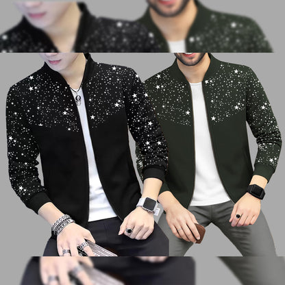 (Pack Of 2) Star Printed Round Neck Jacket Black & Olivegreen
