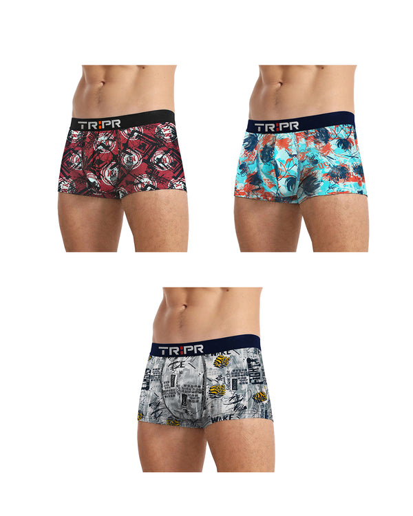 (Pack Of 3) Mens Multicolor Printed Trunks