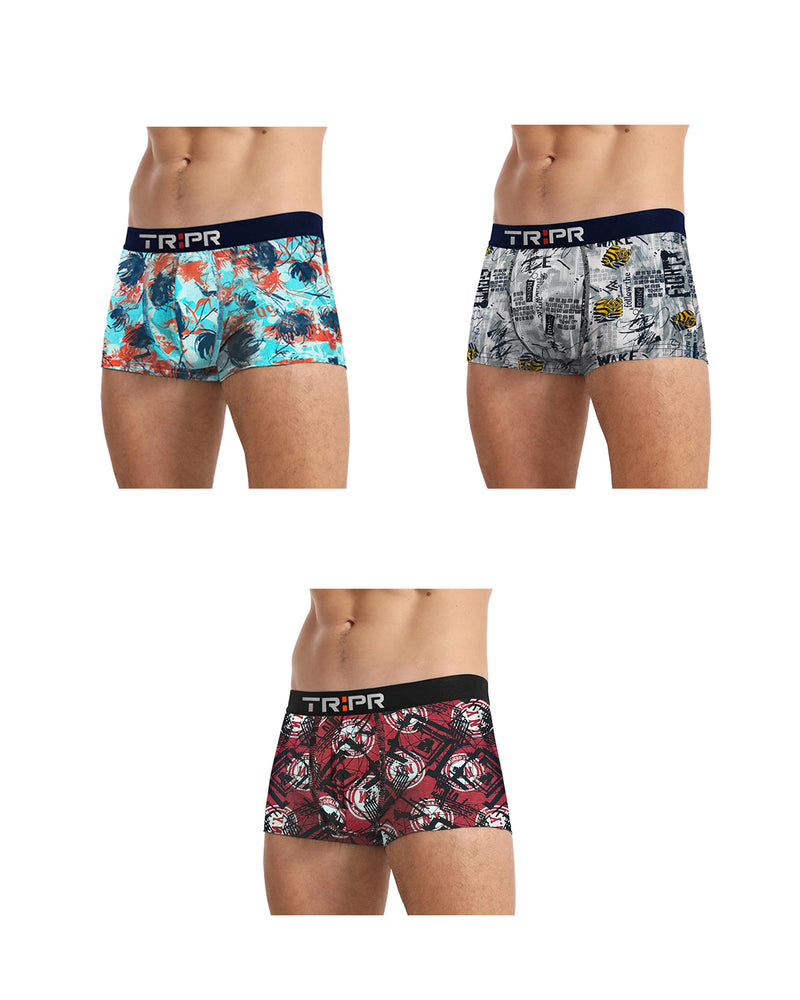 (Pack Of 3) Mens Multicolor Printed Trunks - 8 Variants