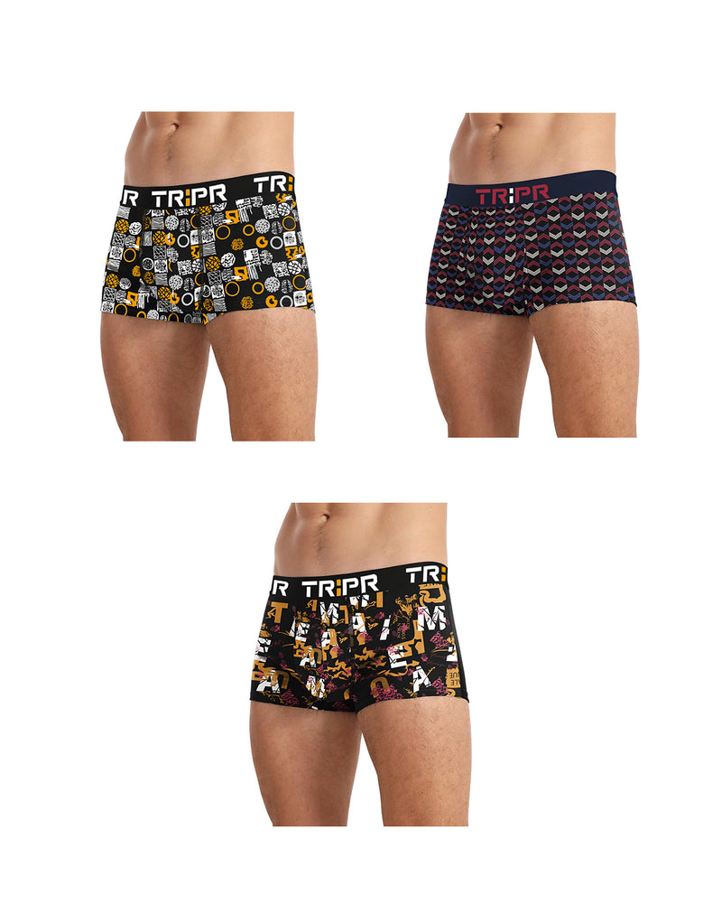 (Pack Of 3) Mens Multicolor Printed Trunks - 8 Variants