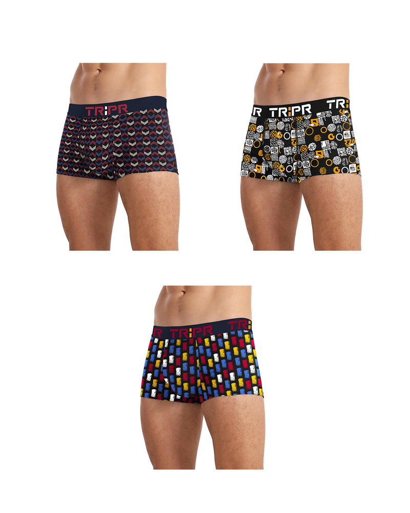 (Pack Of 3) Mens Multicolor Printed Trunks - 8 Variants