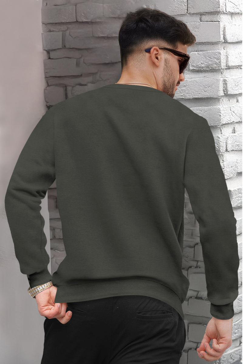 PLAIN OLIVE GREEN MEN REGULAR FIT CASUAL SWEATSHIRT