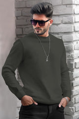 PLAIN OLIVE GREEN MEN REGULAR FIT CASUAL SWEATSHIRT