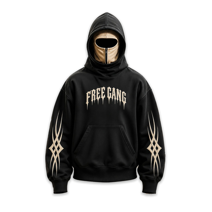 Men Dual Color Hooded Mask Printed Sweatshirt Black