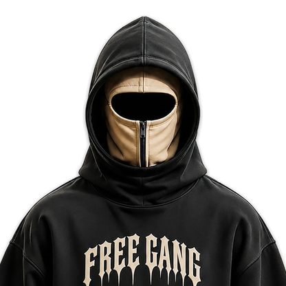 Men Dual Color Hooded Mask Printed Sweatshirt Black
