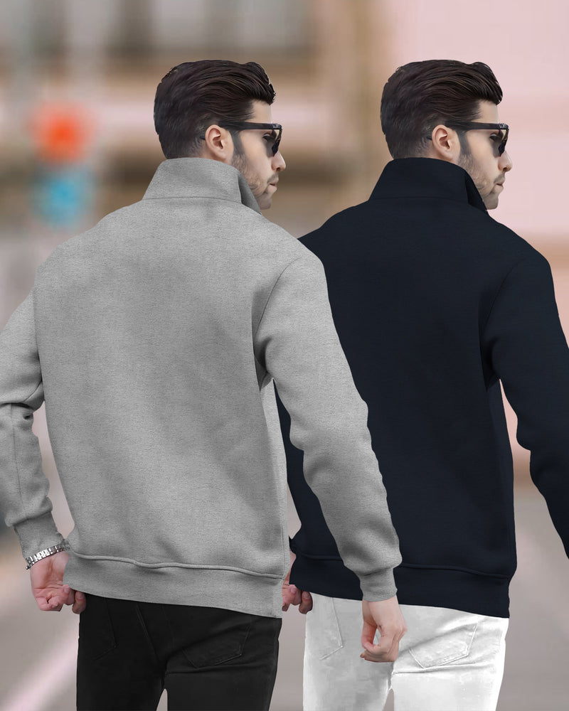 (Pack of 2) Mens Plain High Neck Sweatshirts / Multicolor