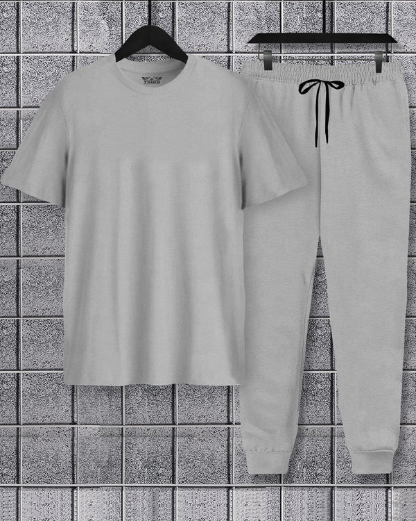 Mens Tracksuit - Half Sleeve Grey t-shirt / Grey plain Trackpant