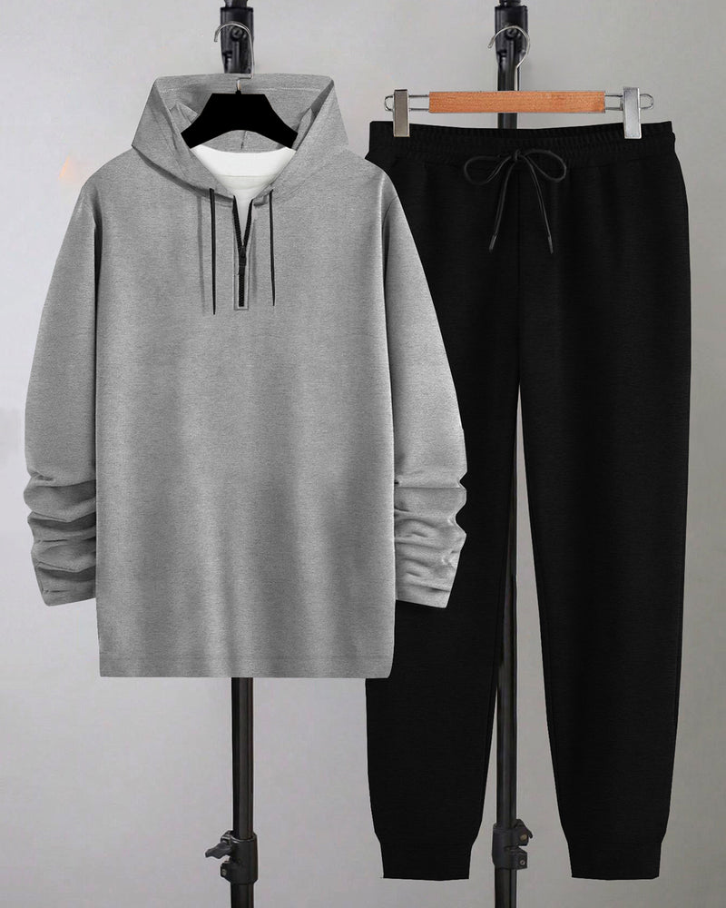 TrackSuit For Grey Hooded T-shirt Black Track Pant