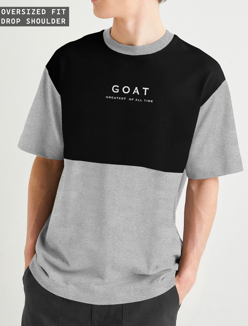 Men Oversized GOAT Printed Grey Black T-shirt