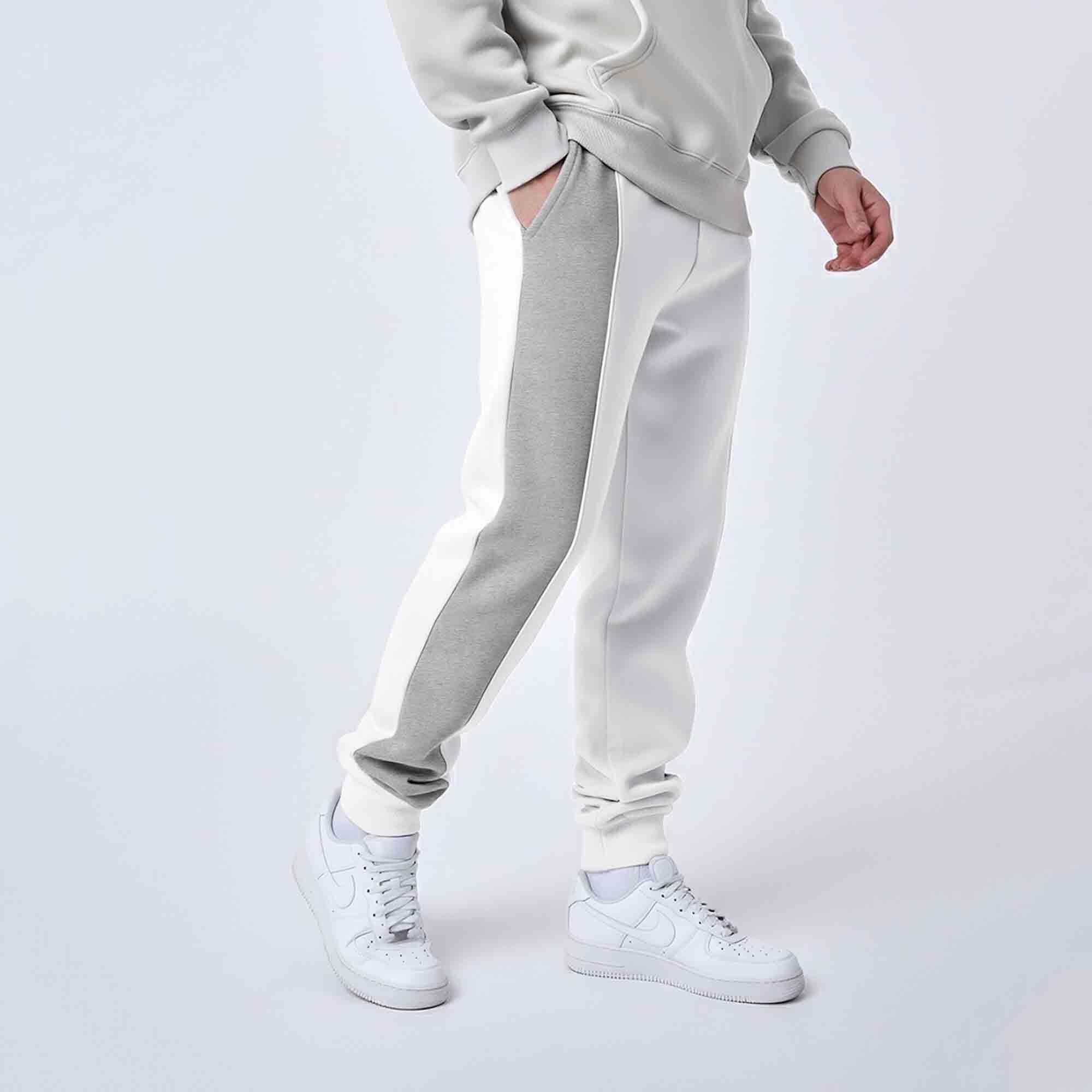 Men Solid Color Blocked White & Grey Trackpant