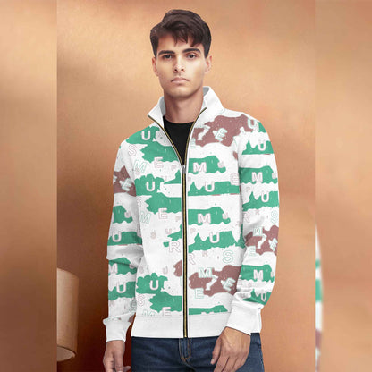 White High Neck Printed Casual Jacket