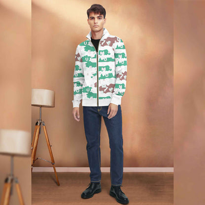 White High Neck Printed Casual Jacket