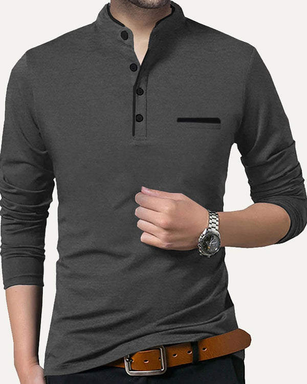 Full Sleeve Henley T-Shirt - Dark Grey