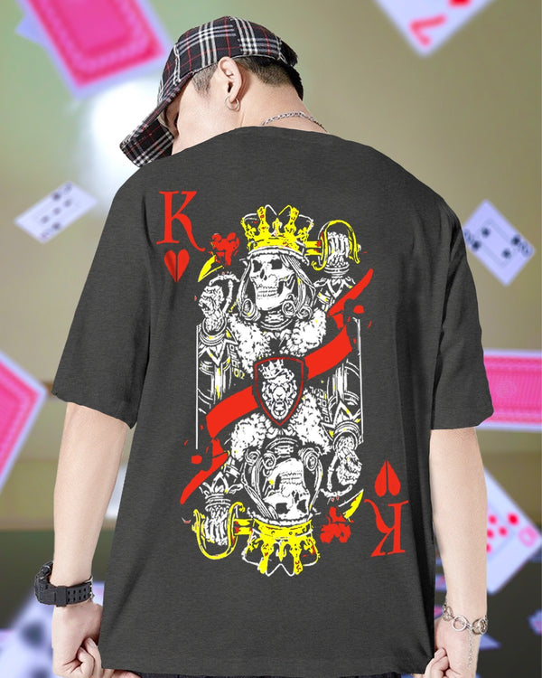 King Of Heart Poker Men Oversized Back Printed Black T-Shirt