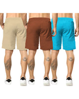 mens short-PACK OF 3-skyblue-brown-beige