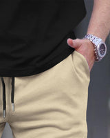 Men Cuffed Jogger With Printed / Beige