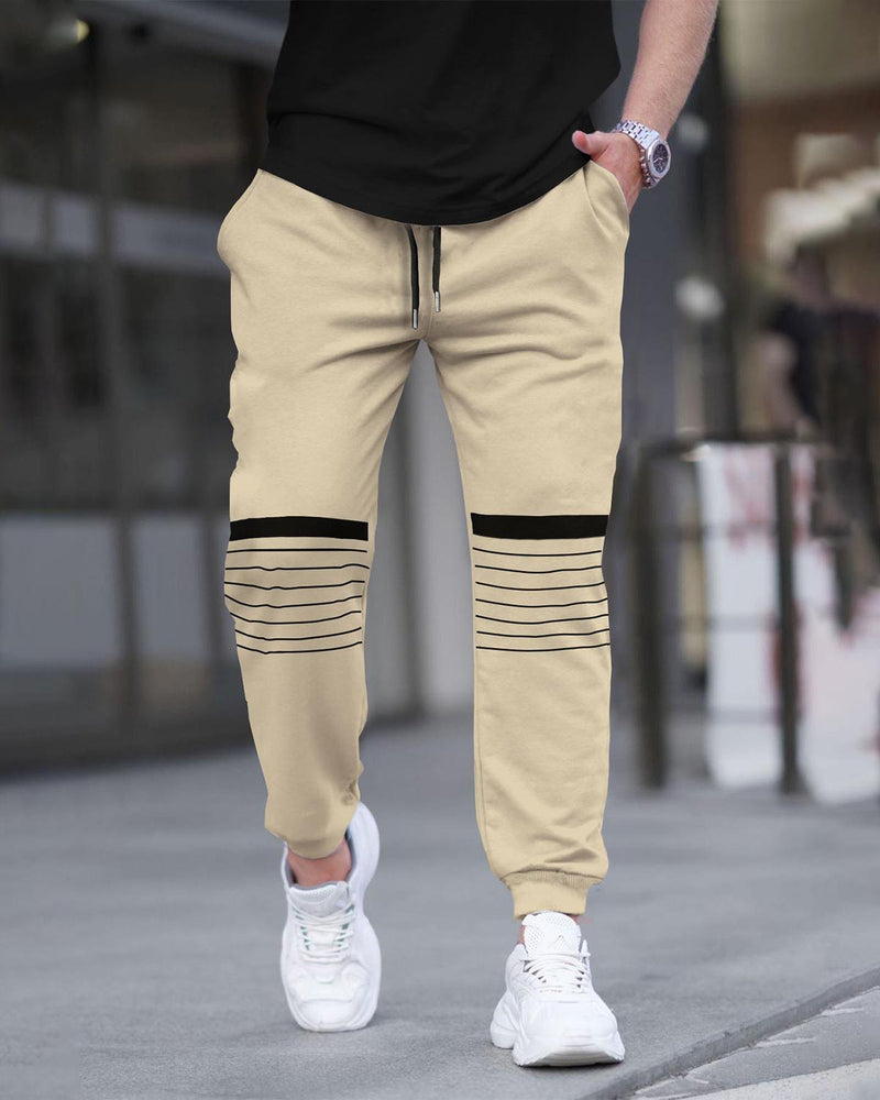 Men Cuffed Jogger With Printed / Beige