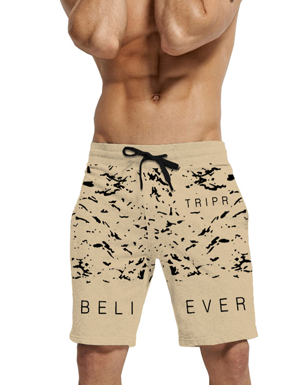 Men Slim Fit Beige Printed Shorts