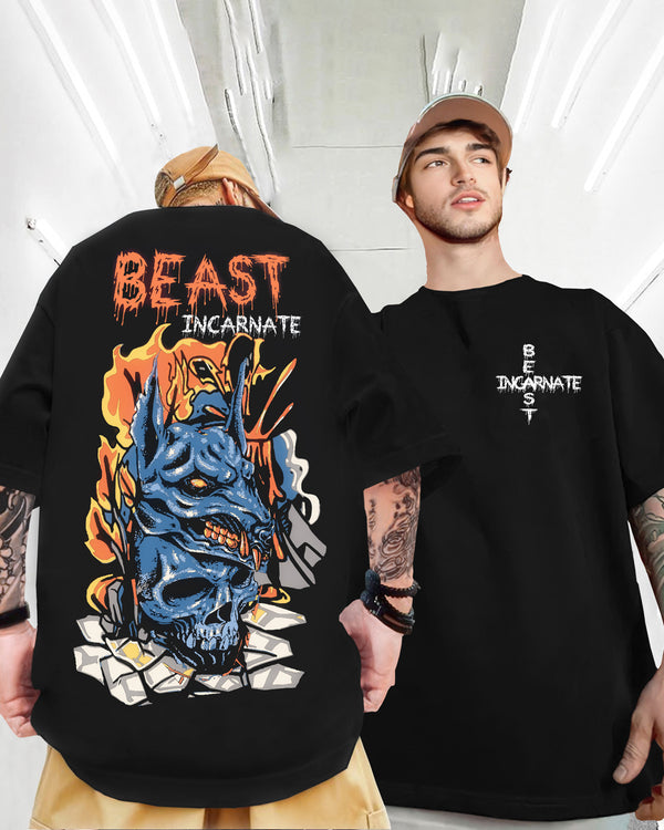 Men Oversized Beast Graphic Back Printed T-shirt
