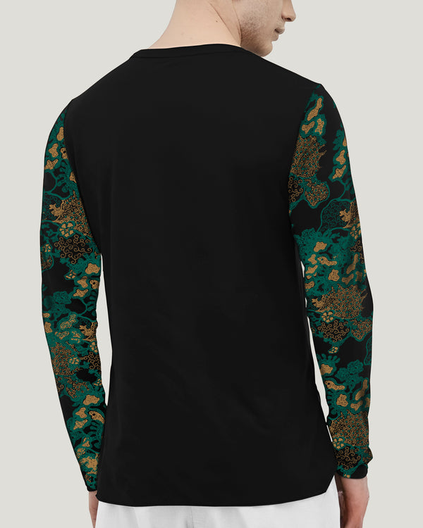 Men Camouflage Full Sleeve Printed Black T-shirt