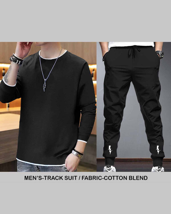 Men Tracksuit Set | Black Full Sleeve T-shirt | Black Trackpant