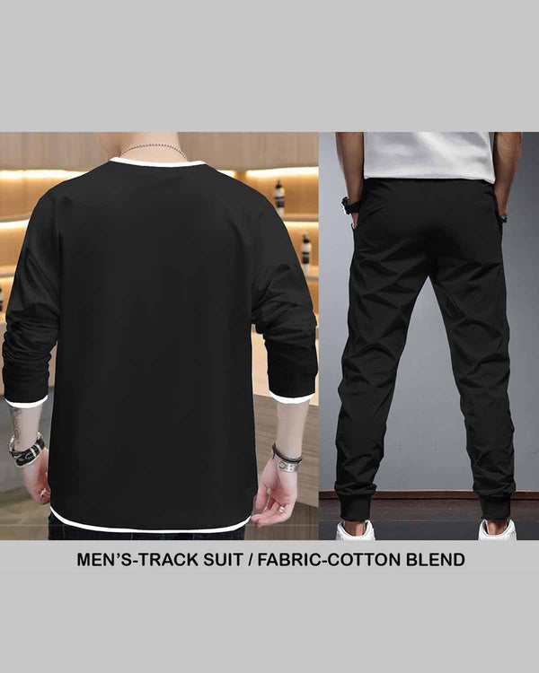 Men Tracksuit Set | Black Full Sleeve T-shirt | Black Trackpant