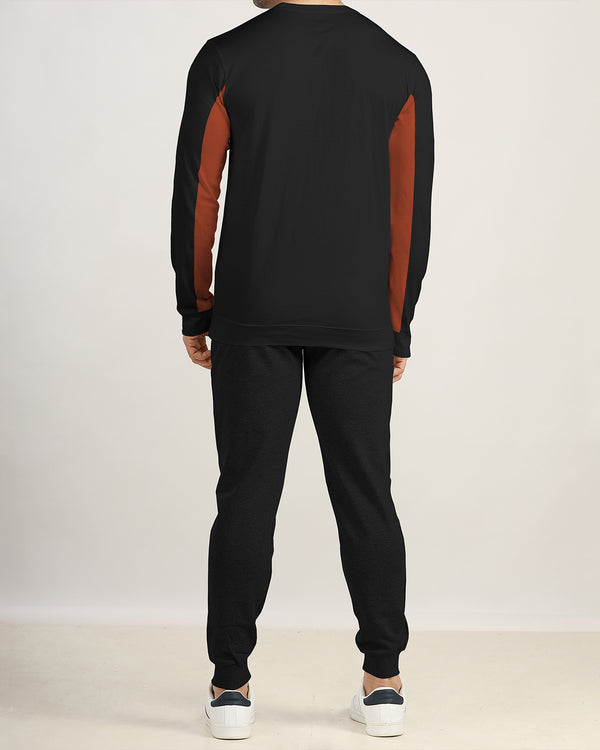 Men Tracksuit Set | Colorblock Full Sleeve T-shirt | Black Trackpant