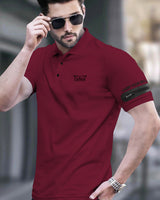 Men Designer Polo Collar Maroon T-shirt