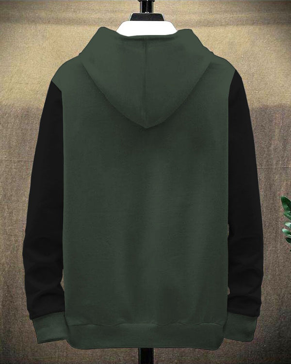 Men Olive Green Hooded Cuff T-Shirt