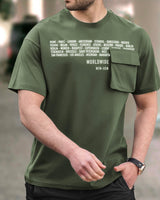 Men Olivegreen Round Neck Half Sleeve Flap Pocket T-shirt